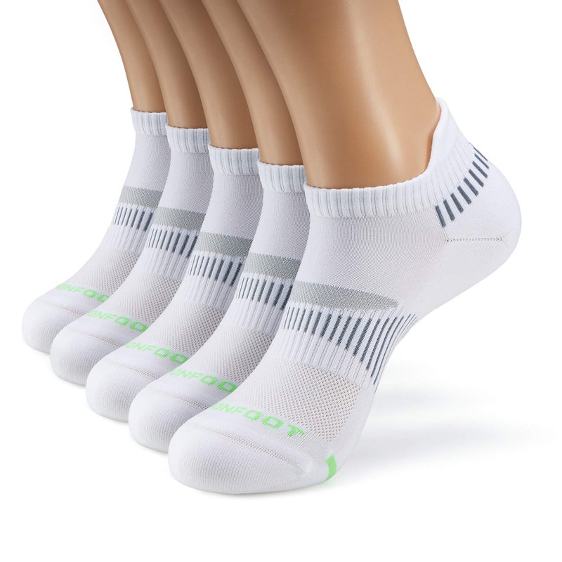 MONFOOT Men's/Women's 5 Pairs Silky Dry Athletic Cushion Ankle Socks, White Large Multipack - Image 1